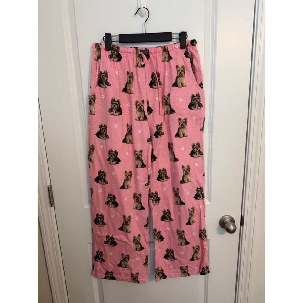 Comfies Pink Yorkie Dog Print Lounge Pajama Pants Size L